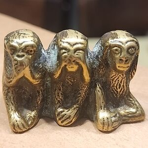 Vtg Miniature Solid Brass The Three Wise Monkeys Hear See Speak No Evil England